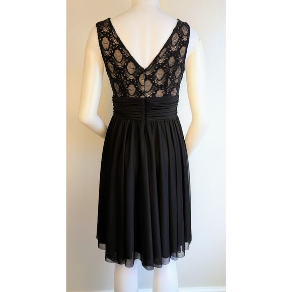 JH Evenings Black Sequin & Chiffon Dress Ruched Pleated Waist Sleeveless Size 6 - Picture 5 of 10